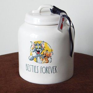 NWT Rare Rae Dunn Tom & Jerry Besties Forever Ceramic Large Canister White VHTF